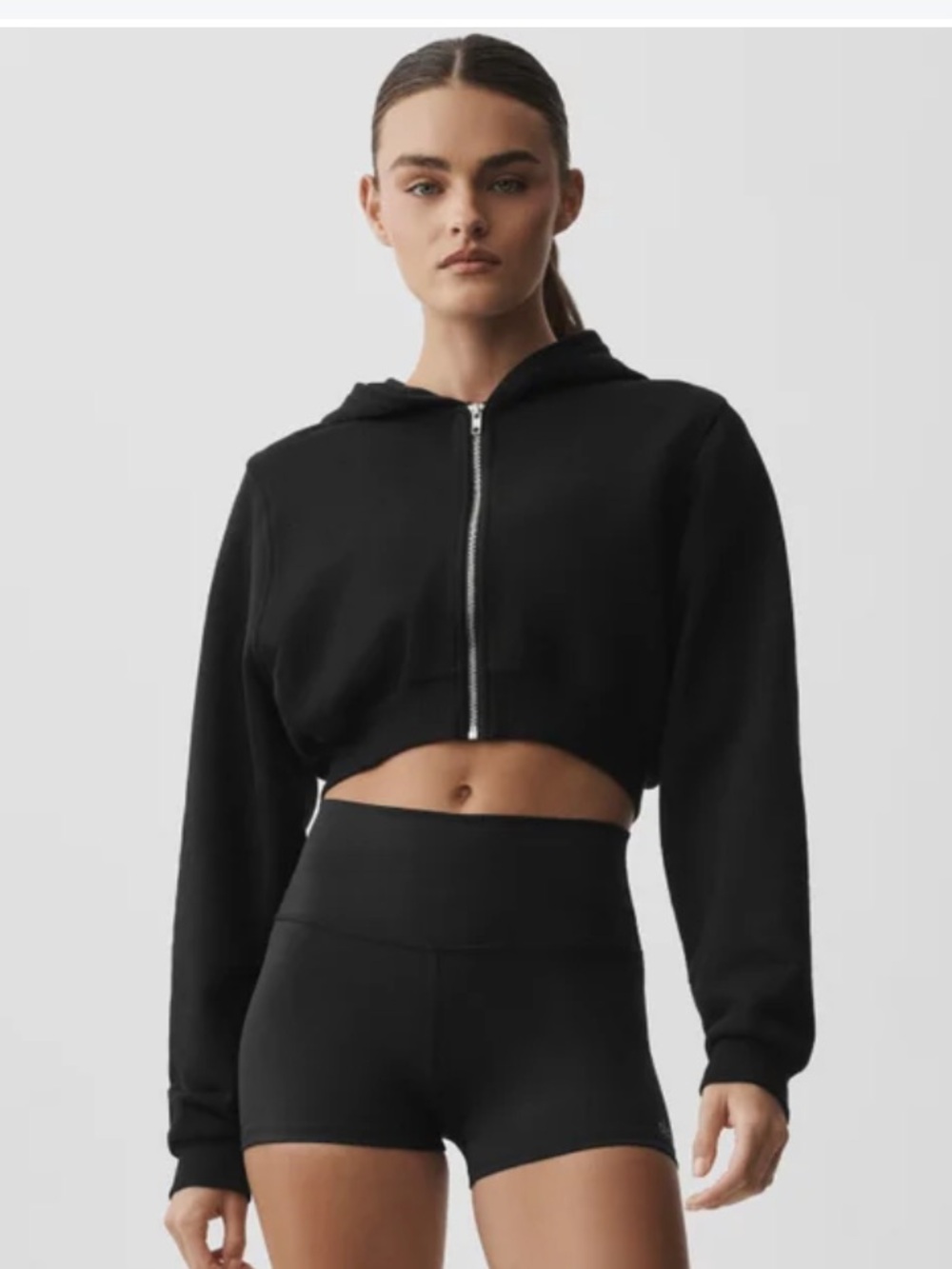 Alo Sweet Escape Cropped Black Hoodie Size S